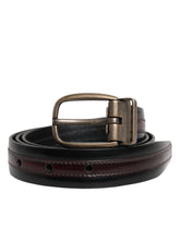 Dolce & Gabbana Black Burgundy Calfskin Metal Logo Buckle Belt -   -  Dolce & Gabbana.